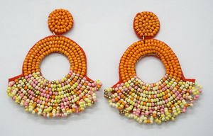 Trending Hand Embroidery <b>Glass</b> Bead Hoop Earrings Gold Plated New Designs for Women & <b>Girls</b> Rhodium Model Hoop Earrings - Product Image 4