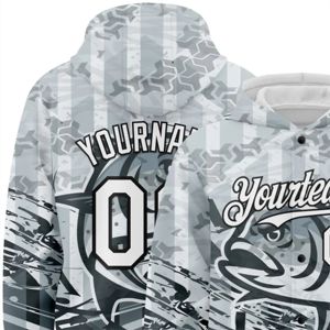 Blouson aviateur 3D de pêche au poisson géant blanc-noir gris personnalisé veste à capuche Varsity Letterman - Product Image 6