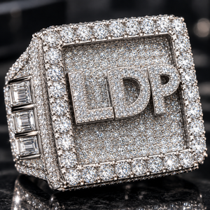 Bague personnalisée en argent 925 avec initiale LDP en Moissanite VVS, sertie de pierres, halo carré, passe le testeur de diamant, style Hip Hop, bijoux fins pour hommes - Product Image 2