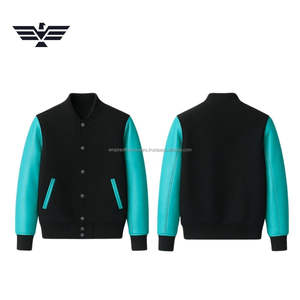 Veste bomber de baseball varsity pour homme avec combinaison de couleurs personnalisée |   Col montant enduit pour l'hiver - Product Image 3