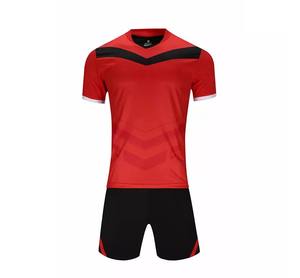 ชุดฟุตบอลแขนสั้นแบบยืดได้ ผลิตจากโพลีเอสเตอร์ 100% ป้องกันแบคทีเรีย พิมพ์ลายแบบซับลิเมชั่นตามสั่ง  สามารถกำหนดสี ชื่อทีม และโลโก้ได้ สำหรับผู้ชาย - Product Image 1