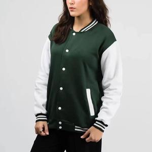Green White Varsity Jacket Unisex Preppy Style Regular Fit Autumn Casual Single <b>Button</b> Polyester Material - Product Image 4
