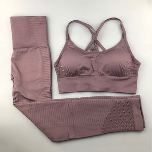 Conjunto de Yoga sin costuras de dos piezas para gimnasio, Fitness, traje de entrenamiento Adelgazante y elegante, conjunto de Yoga, mallas de Fitness para mujer y sujetador superior - Product Image 5