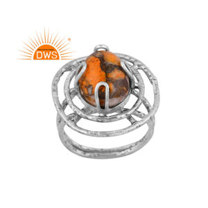 Anillo de plata de ley oxidada con esponja natural, joyería personalizada con piedras preciosas de Coral cruzadas, fabricante de joyería - Product Image 1