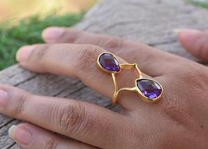 Clásico mejor diseño hecho a mano amatista piedra preciosa cabujón anillo 925 sólida plata esterlina 925 Plata estampada joyería de plata de moda - Product Image 3