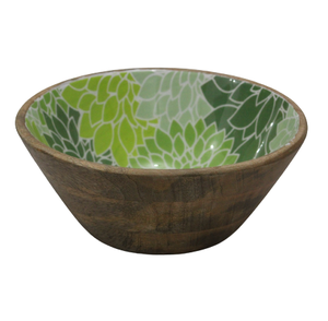 Cuenco personalizado de madera de mango, diseño elegante pulido con estampado de esmalte verde ecológico para servir ensaladas y frutas para regalos de empresa - Product Image 1