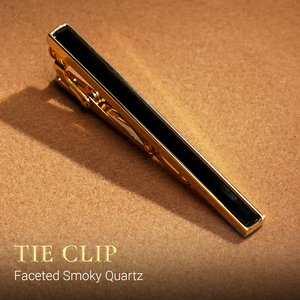 Clip de Corbata de Cuarzo Ahumado Facetado Fengshui para Hombre, Chapado en Oro de 18K Premium - KCVDADEG003 |   Colección Tinh Vu |   Vietnam - Product Image 5