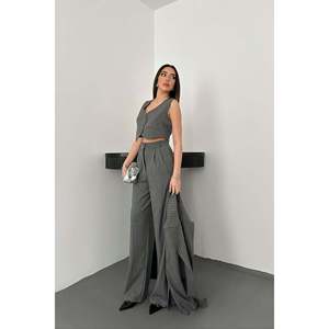 Traje de Chaqueta y Pantalón con Rayas Grises - Gris - Product Image 2