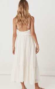 2025 blanco bohemio largo elegante cuello en V vacaciones ajuste holgado sin mangas con espalda descubierta verano Casual señoras vestido largo para mujer - Product Image 2