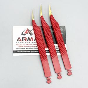 แหนบต่อขนตาตรงทำจากสเตนเลสสตีลเคลือบสีแดงลายปลาโลมาดอกไม้ CNC ทดสอบด้วยมือพร้อมโลโก้ตามสั่ง - Product Image 1