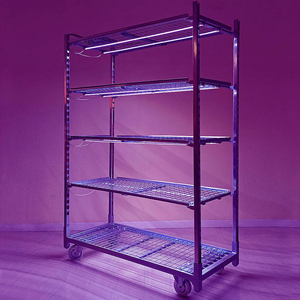 Chariot en treillis métallique avec kit d'éclairage LED pour micro-légumes - Quatre roues en PU, personnalisable OEM - Product Image 1