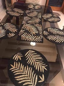Top Quality Handcrafted Beautiful Unique Design <b>Round</b> Black & Gold Beaded <b>Placemat</b> at Low Budget Price by Indian Exporters - Product Image 6