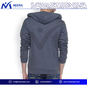 เสื้อฮู้ดซิปเต็มตัวสีพื้นสีเทาล้วนผ้าฝ้าย100% มีฮู้ดไซส์ใหญ่ผ้าคอตตอนคุณภาพสูงสำหรับผู้ชายดีไซน์ใหม่ - Product Image 4