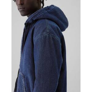 Sudaderas con capucha clásicas de mezclilla en blanco Logotipo personalizado Chaqueta de mezclilla azul lavada vintage con capucha Ropa de mezclilla para hombres - Product Image 3