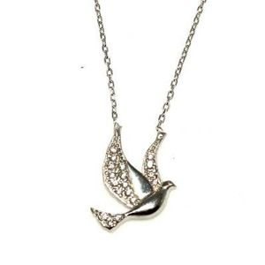 Collier en argent sterling 925 avec pierre blanche en forme d'aile, motif colombe de la paix, cadeau - Product Image 1