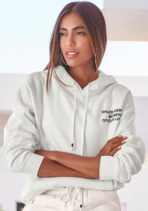 Sudaderas con capucha suaves de gran tamaño para mujer de alta calidad, sudaderas informales cálidas de invierno con logotipo impreso en la parte delantera, característica anticontracción - Product Image 4