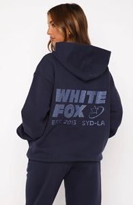 Ensemble de survêtement pour femme, hiver, 2 pièces, uni, brodé, respirant, long, surdimensionné, sweat à capuche bleu marine - Product Image 6