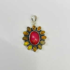 Colgante de ópalo de fuego de Plata de Ley 925, hermoso colgante de moda con anillos de plata 925, abalorios de ópalo natural, joyería - Product Image 3