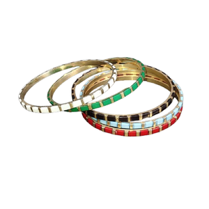 Multi-Color Mosaic Enamel Inlay Brass Bangle, Geometric Pattern Rainbow <b>Stacking</b> <b>Bracelet</b>, High-End Handcrafted Metal Bangle - Product Image 1
