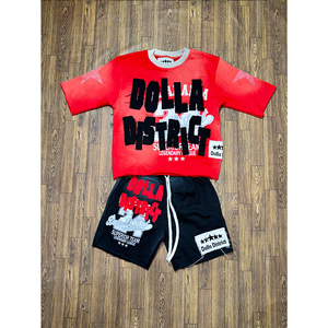 Fabricación profesional Precio barato Verano Hombres Casual Twin Set Venta al por mayor Nueva moda por encargo Rhinestone Camiseta Shorts Set - Product Image 1