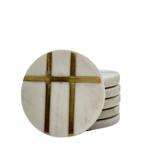 <b>Table</b> Decorative Round Shape <b>Set</b> <b>of</b> <b>6</b> Stone <b>Coasters</b> White Marble Material New Design Handmade <b>Coasters</b> - Product Image 1