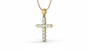 Pendentif croix en or 14 carats et diamant rond classique naturel pour femme - Product Image 3