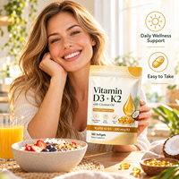 Capsules de Vitamine D3 K2 à Marque Blanche avec Huile de Coco, Complément Alimentaire pour Adultes, 180 Gélules, Nutrition Quotidienne
