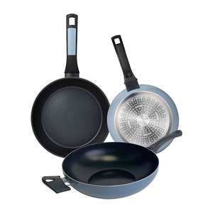 Set of 2 <b>frying</b> <b>pans</b> (2026cm) + wok (<b>30cm</b>) in pressed aluminum, blue, NOIA San Ignacio - Product Image 1