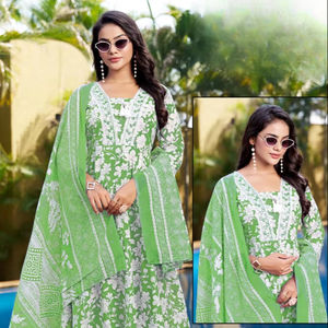 Ensemble Kurti moderne 3 pièces en pur coton brodé pour adultes vêtements indiens et pakistanais imprimés pour les fêtes - Product Image 1