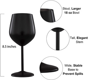 Verres à vin en acier inoxydable noir, design minimaliste, gobelets ronds incassables pour les fêtes - Product Image 6