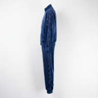 Ensemble deux pièces personnalisé pour femme en velours, imprimé uni, éco-responsable, avec veste coupe-vent à cordon de serrage et strass, et pantalon de survêtement