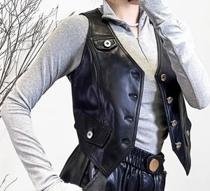 Chaleco de Cuero Vacuno de Moda Urbana para Mujer, Chaleco Corto de Cuero Auténtico Personalizado al por Mayor, Chalecos de Estilo Hip Hop para Mujer - Product Image 3