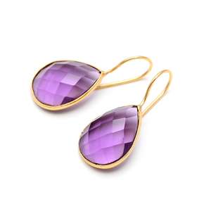 Boucles d'oreilles pendantes en argent 925 plaqué or avec améthyste violette facettée classique en gros pour mariage, fête ou cadeau - Product Image 1