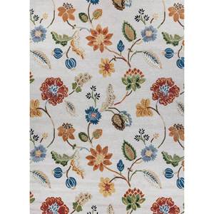 Tapis Hacienda en laine et viscose tufté à la main, couleur ivoire, 10 mm d'épaisseur, à poils longs, rectangulaire, à rayures florales, pour la maison, le couloir - Modèle Taq-104(Md) - Product Image 1