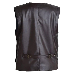 Chaleco de motorista de cuero marrón hecho a medida de alta calidad para hombre, nuevo estilo, chaleco de motocicleta de aventura, botón, Invierno inspirado en Chris Pratt - Product Image 6