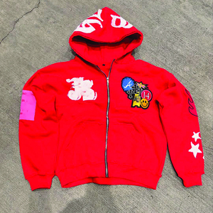 OEM personnalisé hommes Vintage à capuche polaire coupe normale coton lourd imprimé soleil délavé à l'acide brodé hiver fermeture éclair à capuche - Product Image 5