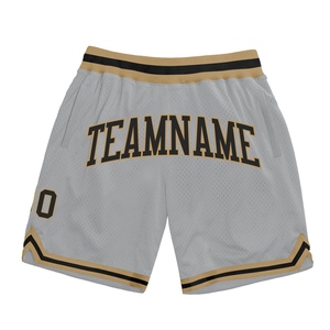 Pantalones Cortos de Baloncesto Industrie Direct Personalizados en Gris, Negro y Dorado Antiguo, Estilo Retro Auténtico - Product Image 1