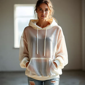 เสื้อฮู้ดแบบสวมหัวตาข่ายสำหรับผู้หญิงเสื้อฮู้ดลำลองแขนยาวทำจากโพลีเอสเตอร์100% ตาข่ายแบบตาข่ายมีฮู้ดสำหรับผู้หญิง - Product Image 3