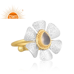 Meilleure vente Bague empilable en argent sterling plaqué or blanc pierre de lune pierre précieuse design floral Demi fabricant de bijoux fins - Product Image 3