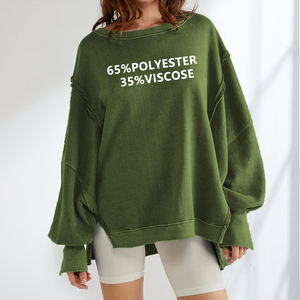 Sudadera personalizada para mujer, cuello redondo, poliéster, viscosa, manga larga, camisas, dobladillo con abertura lateral, sudaderas con capucha para mujer - Product Image 2