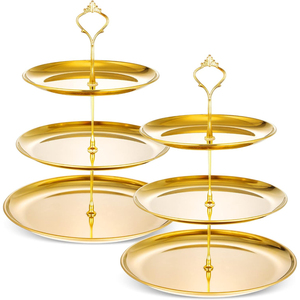 Fancy Cake Stand Bandeja para servir de 3 niveles con Base Platos de soporte para servir pasteles de acero inoxidable para vajilla Plato para servir aperitivos - Product Image 1