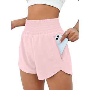 Short femme short athlétique taille haute short élastique imperméable de gymnastique et d'entraînement avec poche pour la course et le sport - Product Image 1