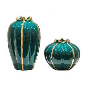 Vase ensemble de deux vase à fleurs vertes grand et petit pour la décoration de mariage d'hôtel à la maison (pas de fleur) décoration et fournitures de mariage - Product Image 1