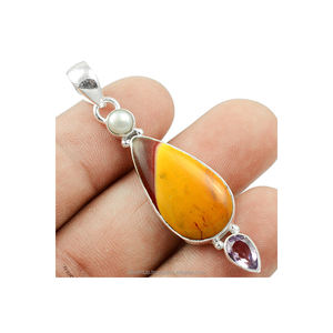 Colgante bohemio de plata con piedras preciosas de jaspe Mookaite Natural en forma de pera para mujer, colgante de declaración de Plata de Ley 925, joyería hecha a mano - Product Image 1