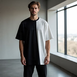 เสื้อยืดสีขาวสีดำสำหรับผู้ชายเสื้อยืด100% ไหล่ตกสำหรับใส่วิ่งจ๊อกกิ้งในฤดูร้อนสำหรับผู้ชาย - Product Image 3