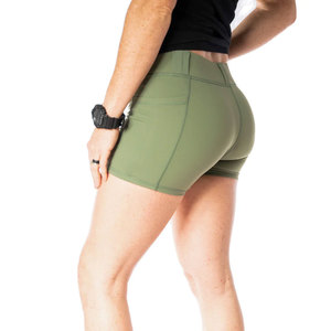 Short d'entraînement de compression taille haute pour femmes de marque privée en gros Short de sport de gymnastique en nylon spandex à motif solide pour femmes - Product Image 4