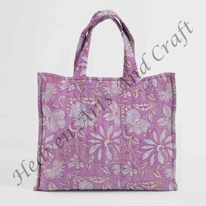 Bolso de mano acolchado de estilo bohemio cuadrado de algodón indio con estampado de bloque de mano, bolso acolchado de hombro para mujer, bolso hecho a mano - Product Image 1