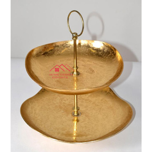 Soportes decorativos para pastel de fiesta de cumpleaños a precio mayorista Boda de metal con acabado dorado de 2 niveles - Product Image 2