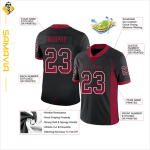 Camiseta de fútbol americano personalizada lista para enviar, uniforme técnico estampado de tela de poliéster, manga corta, temporada de verano, equipo - Product Image 3