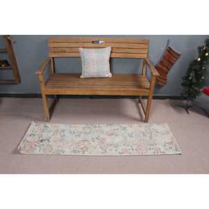 Tapis de couloir vintage 1,6x5,3 pi (49x163 cm), tapis turc en laine à bordures blanches - Product Image 2